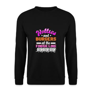 Marathon Schönheiten Und Burger Laufen - Unisex Pullover - Schwarz - Vorne - Alina (178cm) & Michal (187cm)