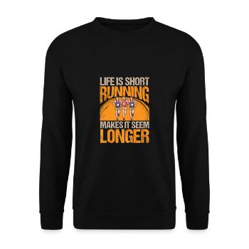 Makes It Seem Longer Jogging Running - Unisex Sweatshirt - black - Front - Alina (178cm) & Michal (187cm)