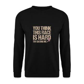 Marathon Rennen Hart Versuch Dating Mich Laufen - Unisex Pullover - Schwarz - Vorne - Alina (178cm) & Michal (187cm)