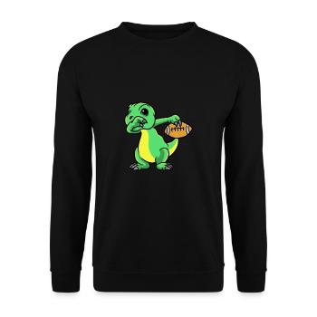 Sport Rugby Fußballer Dino Fußball - Unisex Pullover - Schwarz - Vorne - Alina (178cm) & Michal (187cm)