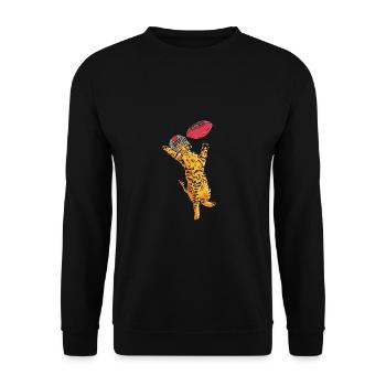 Sport Rugby Fußballer Katze Fußball - Unisex Pullover - Schwarz - Vorne - Alina (178cm) & Michal (187cm)