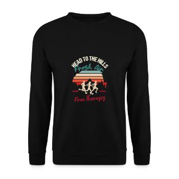 Auf zu den Hügeln Frische Luft, kostenlose Therapie - Unisex Pullover - Schwarz - Vorne - Alina (178cm) & Michal (187cm)