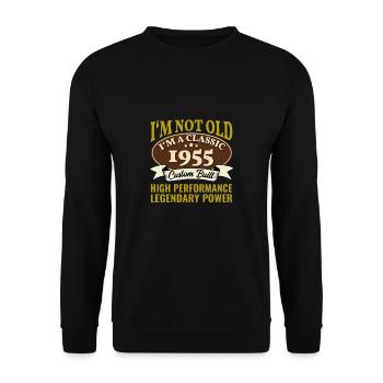 70. Geburtstag Oldtimer Jahrgang 1955 70 Jahre - Unisex Pullover - Schwarz - Vorne - Alina (178cm) & Michal (187cm)