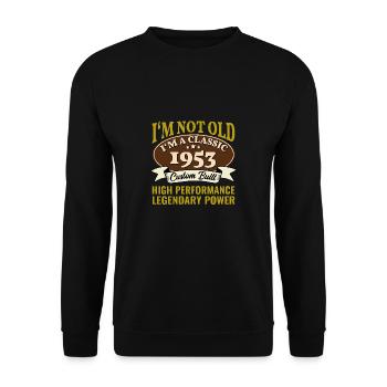 72. Geburtstag Oldtimer Jahrgang 1953 72 Jahre - Unisex Pullover - Schwarz - Vorne - Alina (178cm) & Michal (187cm)