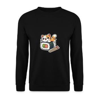 Katze Sushi Stäbchen Geschenk Geschenkidee - Unisex Pullover - Schwarz - Vorne - Alina (178cm) & Michal (187cm)