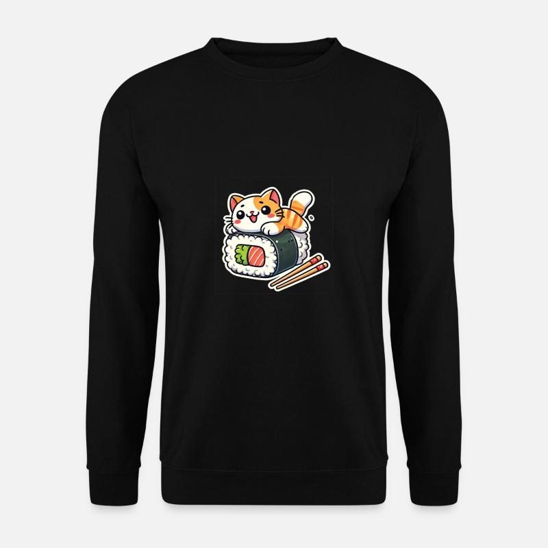 Katze Sushi Stäbchen Geschenk Geschenkidee - Unisex Pullover - Schwarz