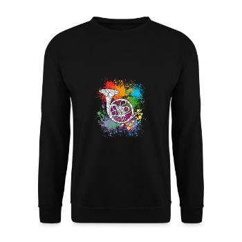 Horn - French Horn - Hunting Horn - Unisex Sweatshirt - black - Front - Alina (178cm) & Michal (187cm)