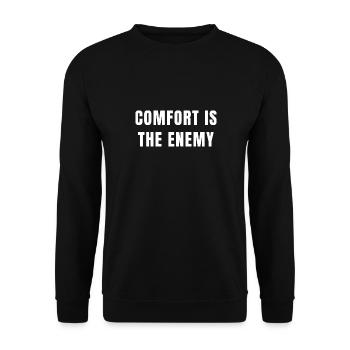 Komfort ist der Feind Motivation Fitness Gym Shirt - Unisex Pullover - Schwarz - Vorne - Alina (178cm) & Michal (187cm)