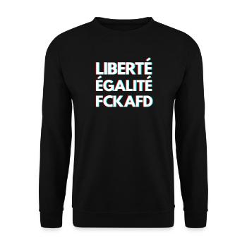 FCKAFD – Freiheit, Gleichheit, Solidarität - Unisex Pullover - Schwarz - Vorne - Alina (178cm) & Michal (187cm)