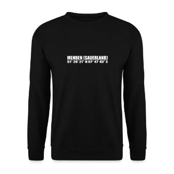 Menden (Sauerland) Koordinaten - Unisex Pullover - Schwarz - Vorne - Alina (178cm) & Michal (187cm)