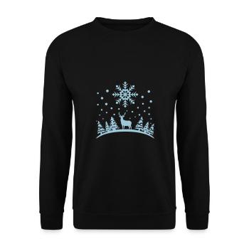 Winter - Hirsch, Wald und Schnee - Unisex Pullover - Schwarz - Vorne - Alina (178cm) & Michal (187cm)