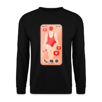 Handy Frau Smartphone Geschenk - Unisex Pullover - Schwarz - Vorne - Alina (178cm) & Michal (187cm)