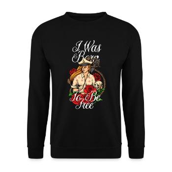 born to be free - Unisex Pullover - Schwarz - Vorne - Alina (178cm) & Michal (187cm)