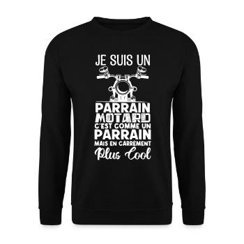 parrain motard Cadeau parrain motard super parrain - Sweat-shirt Unisexe - noir - Devant - Alina (178cm) & Michal (187cm)