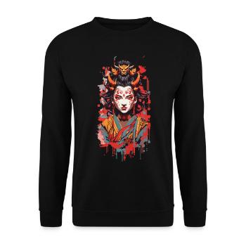 Oni Dämon Ukiyo-E Japan Streetwear Style - Unisex Pullover - Schwarz - Vorne - Alina (178cm) & Michal (187cm)