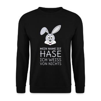 Mein Name ist Hase Ich weiß von nichts - Unisex Pullover - Schwarz - Vorne - Alina (178cm) & Michal (187cm)