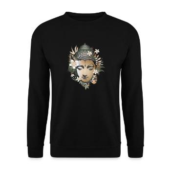 wunderschönes floral geschmücktes Buddha Porträt - Unisex Pullover - Schwarz - Vorne - Alina (178cm) & Michal (187cm)