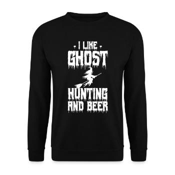 Ich mag Geisterjagd und Bier frohes Halloween - Unisex Pullover - Schwarz - Vorne - Alina (178cm) & Michal (187cm)