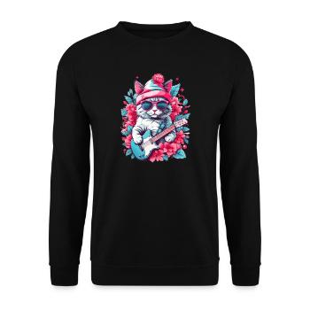 Cute cat with guitar - Unisex Sweatshirt - black - Front - Alina (178cm) & Michal (187cm)
