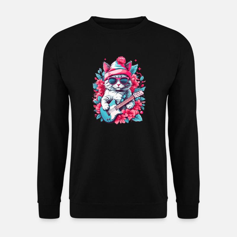 Cute cat with guitar - Unisex Sweatshirt - black