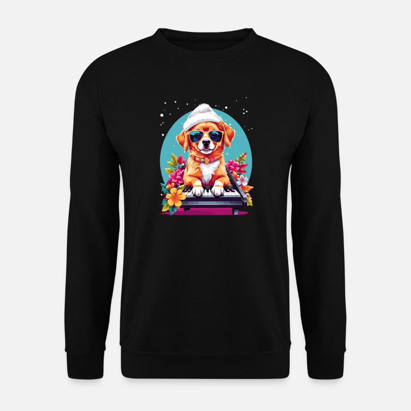 Hund mit Piano - Unisex Pullover - Schwarz