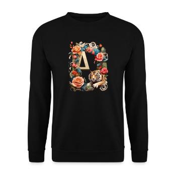Tiger and Flowers Ring - Unisex Sweatshirt - black - Front - Alina (178cm) & Michal (187cm)