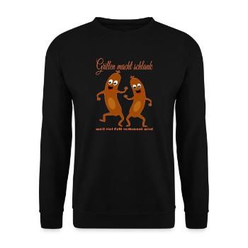 Lustige Würstchen Grillen - Unisex Pullover - Schwarz - Vorne - Alina (178cm) & Michal (187cm)