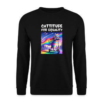Schwulenstolz. Cattitude für Gleichberechtigung - Unisex Pullover - Schwarz - Vorne - Alina (178cm) & Michal (187cm)