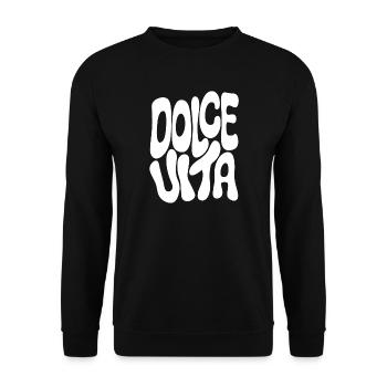 Retro Blockschrift Schwarzweiß Dolce Vita  - Unisex Pullover - Schwarz - Vorne - Alina (178cm) & Michal (187cm)