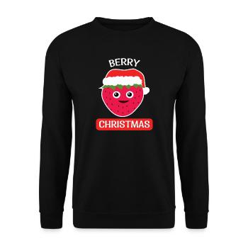 BERRY CHRISTMAS Weihnachten Erdbeere - Unisex Pullover - Schwarz - Vorne - Alina (178cm) & Michal (187cm)