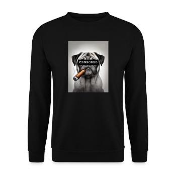 Zensierter Mops mit Zigarre - Unisex Pullover - Schwarz - Vorne - Alina (178cm) & Michal (187cm)