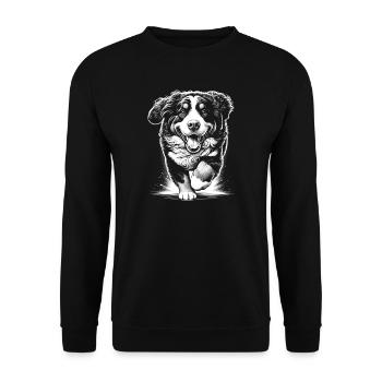 Un mignon bouvier bernois court joyeusement - Sweat-shirt Unisexe - noir - Devant - Alina (178cm) & Michal (187cm)