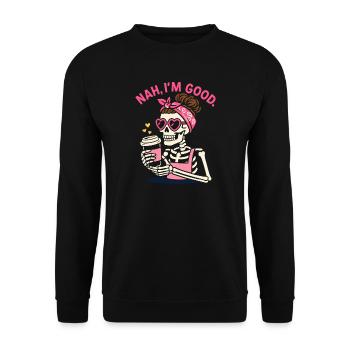 Pink Retro Skeleton with Coffee and Heart Shades - Unisex Sweatshirt - black - Front - Alina (178cm) & Michal (187cm)