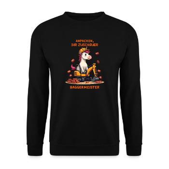 Einhorn Baggermeister - Unisex Pullover - Schwarz - Vorne - Alina (178cm) & Michal (187cm)