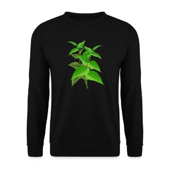 Brennnesselstrauß – Kraft der Natur in sattem Grün - Unisex Pullover - Schwarz - Vorne - Alina (178cm) & Michal (187cm)