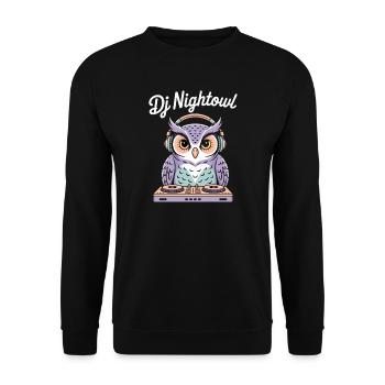 DJ Nightowl owl with headphones at the mixer - Unisex Sweatshirt - black - Front - Alina (178cm) & Michal (187cm)