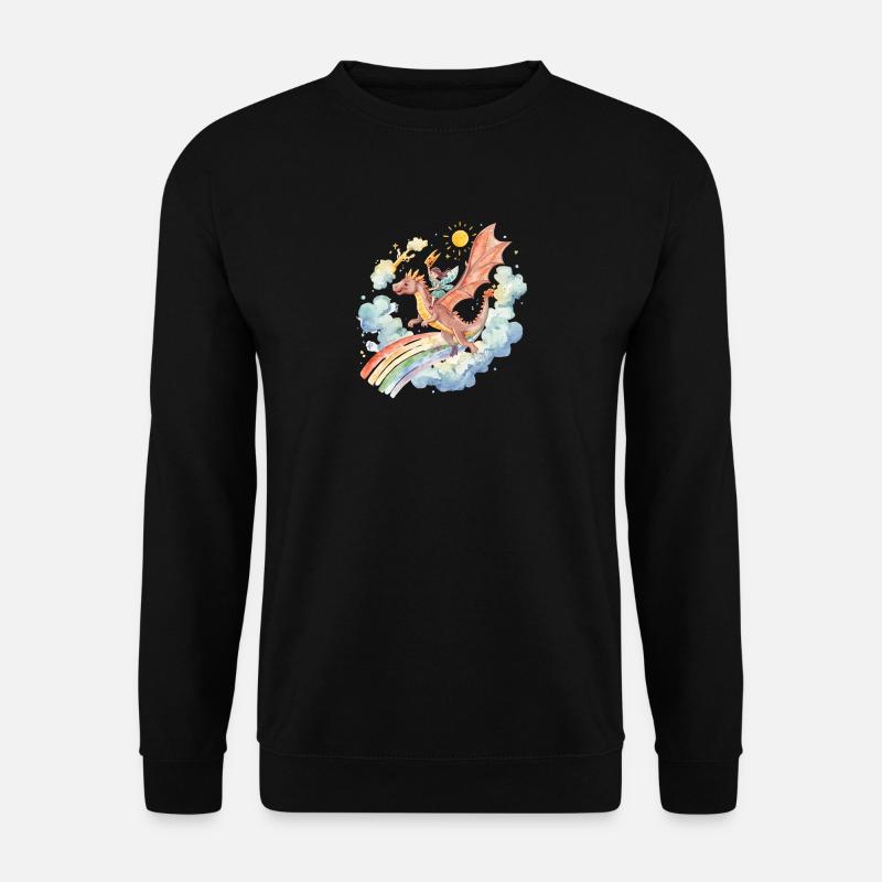 Mädchen mit Drachen und Regenbogen - Unisex Pullover - Schwarz