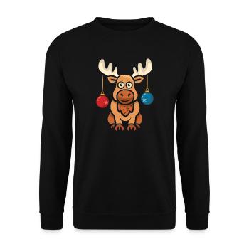 Weihnachtlicher Cartoon Elch - Unisex Pullover - Schwarz - Vorne - Alina (178cm) & Michal (187cm)