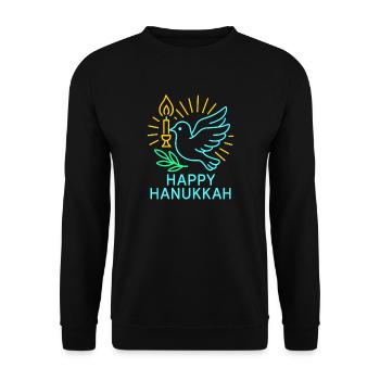 Happy Hanukkah Pigeon Dove of Peace Neon - Unisex Sweatshirt - black - Front - Alina (178cm) & Michal (187cm)