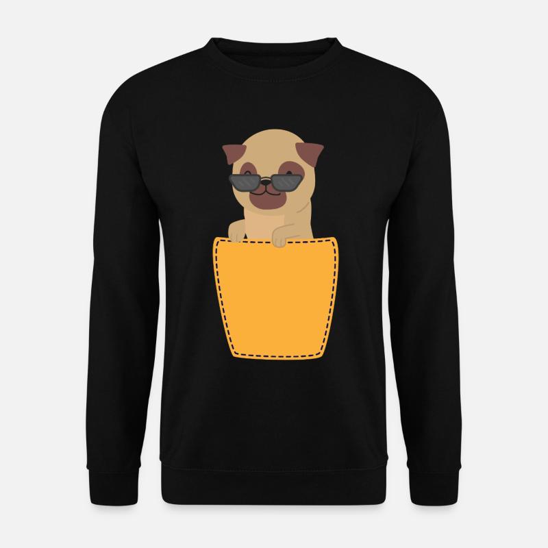 Mops mit Sonnenbrille in Brusttasche - Unisex Pullover - Schwarz