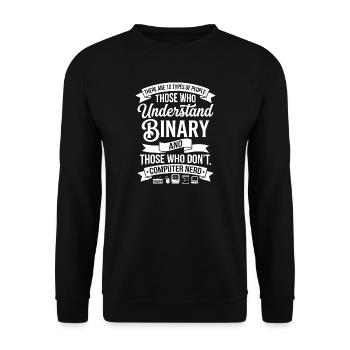 Binärversteher: Nerd-Spruch Shirt - Unisex Pullover - Schwarz - Vorne - Alina (178cm) & Michal (187cm)