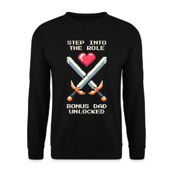 Bonus Dad Unlocked | Stepdad Patchwork - Unisex Sweatshirt - black - Front - Alina (178cm) & Michal (187cm)