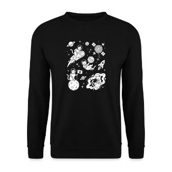 Astro Cats im Weltall - Unisex Pullover - Schwarz - Vorne - Alina (178cm) & Michal (187cm)