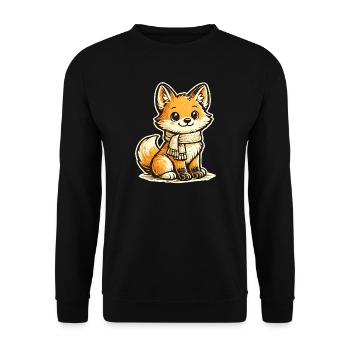 Dessin animé Renard Câlin avec Écharpe - Sweat-shirt Unisexe - noir - Devant - Alina (178cm) & Michal (187cm)