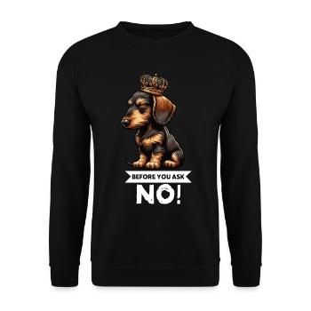 Before You Ask Rauhaardackel Dackel Teckel Tekkel - Unisex Pullover - Schwarz - Vorne - Alina (178cm) & Michal (187cm)