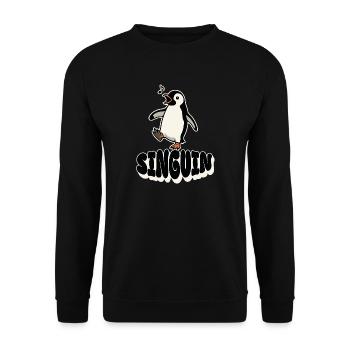 Singender Pinguin - Singuin - Unisex Pullover - Schwarz - Vorne - Alina (178cm) & Michal (187cm)