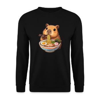 Capybara isst Ramen Nudeln - Unisex Pullover - Schwarz - Vorne - Alina (178cm) & Michal (187cm)