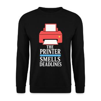 Drucker riecht nach Deadlines - Unisex Pullover - Schwarz - Vorne - Alina (178cm) & Michal (187cm)