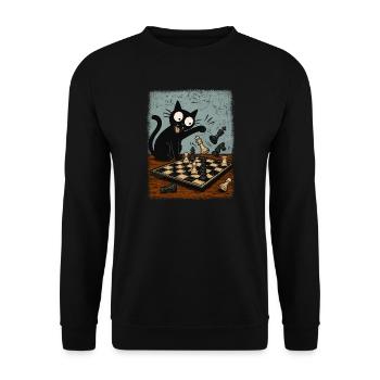  Katzen Schachspieler Schachspiel Schachbrett - Unisex Pullover - Schwarz - Vorne - Alina (178cm) & Michal (187cm)