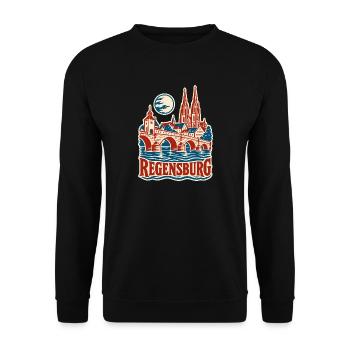 Regensburg Steinerne Brücke - Unisex Pullover - Schwarz - Vorne - Alina (178cm) & Michal (187cm)